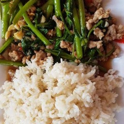 ผัดผักบุ้งหมูสับ+ไข่ดาว