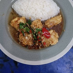 ข้าวปลาดอลลี่ทอดซอสกะเพรา
