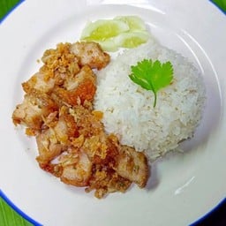 หมูกรอบทอดกระเทียม(ราดข้าว)หมู70g.