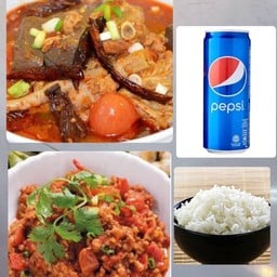 น้ำพริกอ๋อง+น้ำเงี้ยว+ข้าวสวย+แปปซี่