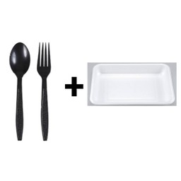 ช้อนส้อม + ถาดโฟม 1 ชุด
