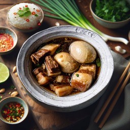 หมูคาราเมลเวียดนามเสิร์ฟพร้อมข้าวมะพร้าว