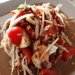 ตำมะละกอปลาร้า(หวานนำ ครบรส)