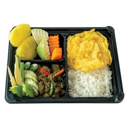 M8 ข้าวคั่วกลิ้งซี่โครงอ่อน+ไข่เจียว+ผลไม้รวม
