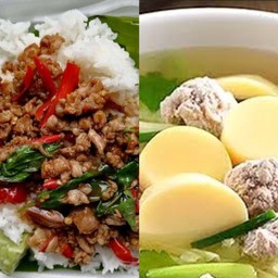 Basil Rice + Clear Soup With Tofu And Minced Pork