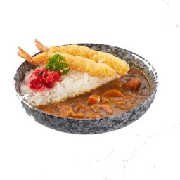 ข้าวแกงกะหรี่ ( กุ้งทอด )