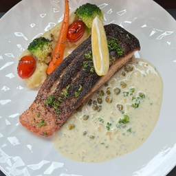 Steak Salmon with Caper Sauce