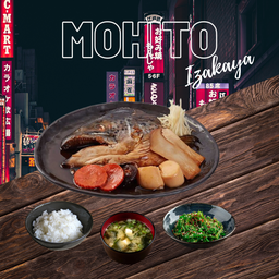 เซ็ตหัวปลาแซลมอนต้มซีอิ้วญี่ปุ่น ข้าวญี่ปุ่น ซุปมิโสะ ยำสาหร่าย