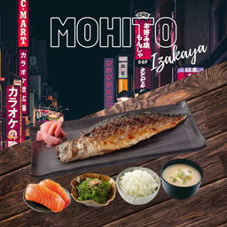 ชุดปลาซาบะย่างเทอริยากิ แซลมอนซาชิมิ ยำสาหร่าย ข้าวญี่ปุ่น ซุปมิโสะ