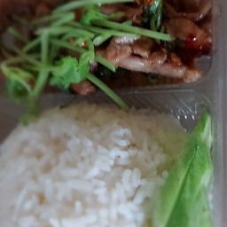 ข้าวหมูทอดกระเทียมพริกไทย ไข่ดาว