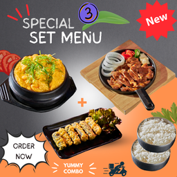 เซ็ทเมนู 3: หมูบูลโกกิย่าง+คิมมาริ+ไข่ตุ๋นเกาหลี+ข้าวญี่ปุ่น x 2