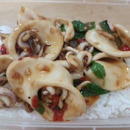 กะเพราปลาหมึกราดข้าว