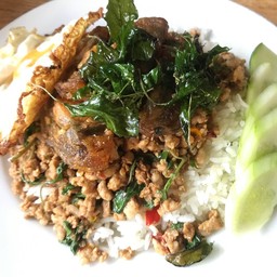 [อร่อยซ่ากับโค้ก] ผัดกระเพราไข่เยี่ยวม้า ไข่ดาว +  โค้ก ออริจินัล (กระป๋อง)