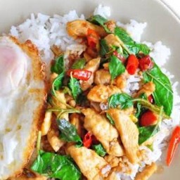 ข้าวราด กระเพราะไก่ + ไข่ดาว