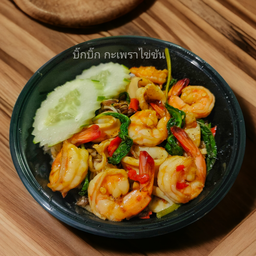 ข้าวกะเพรากุ้ง+หมึก