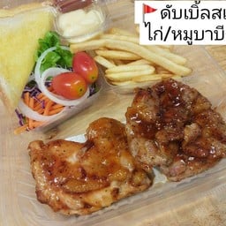 สเต็กดับเบิลหมู ไก่ BBQ