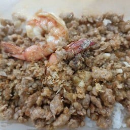 กุ้ง+หมูสับกระเทียมราดข้าว
