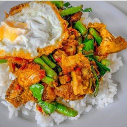Stir Fried Pork Curry With Rice And Fried Egg