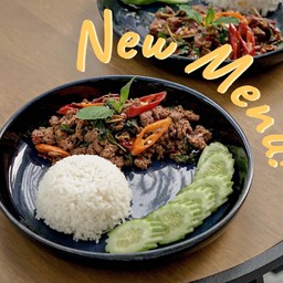 ข้าวกะเพราเนื้อดรายเอจ