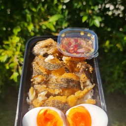 ข้าวปลาแกะและไข่เป็ดต้มยางมะตูม