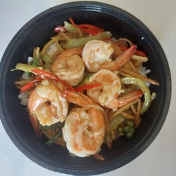 ข้าวหอมมะลิราดผัดฉ่ากุ้ง