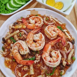 ลาบวุ้นเส้นหนึบกุ้งสุก+หมูสับ+เห็ดรวม