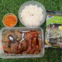 เซ็ตแซลมอน+กุ้งดองพร้อมข้าวสาหร่าย