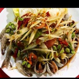 ตำกุ้งสด + หอยแครง