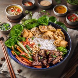 ขนมจีนสลัดเวียดนามปอเปี๊ยะหมูย่าง