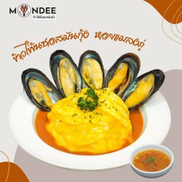 ข้าวไข่ข้นซอสมันกุ้ง + หอยแมลงภู่