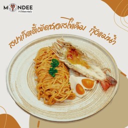 สปาเก็ตตี้ซอสไข่เค็ม + กุ้งแม่น้ำ