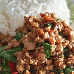 ข้าวราดกะเพราหมูสับหรือหมูชิ้น
