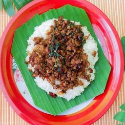 ข้าวกะเพราถาดเนื้อสับ.ไซด์S