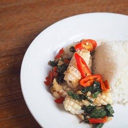 ข้าวกะเพราปลาหมึก