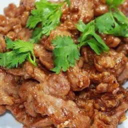 หมูทอดกระเทียม  ราดข้าว