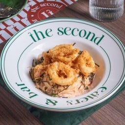 Angel hair mentaiko with crispy squid