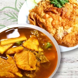 ข้าวไข่เจียว + แกงส้มผักรวม,ปลา