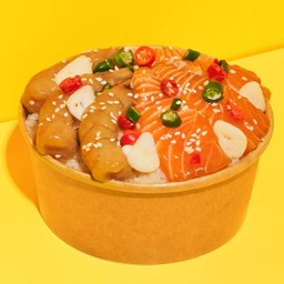 ข้าวหน้ากุ้งดอง+แซลมอนดอง