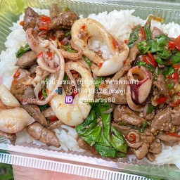 กะเพราตับไก่+ปลาหมึก