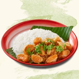 ข้าวท้องปลาแซลมอนทอดกระเทียม