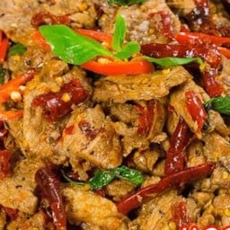 โหระพาผัดพริกแห้ง(กับข้าว)