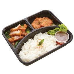 [ เซตอิ่มเดี่ยว 2 ] แขนงหมูกรอบ+ทอดมันปลา+ข้าวสวย