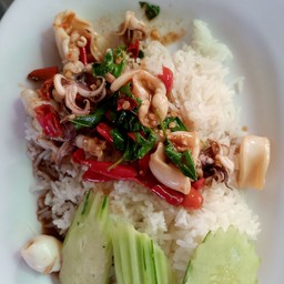 ข้าวกะเพราปลาหมึก