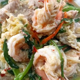 สุกี้หมูชิ้น+กุ้งใส่ไข่(น้ำ)