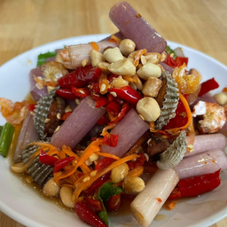 ตำไหลบัวกุ้งสดหอยแครงไม่ร้า