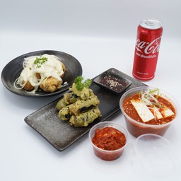 Set4 คิมมารี1ที่+ไก่ทอดซอสหอม3ชิ้น+ซุปกิมจิหมูสามชั้น+เครื่องดื่ม