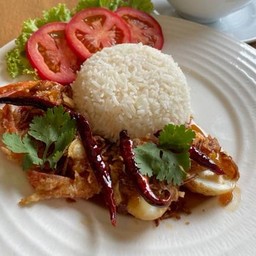 Fried Shrimp With Tamarind Sauce On Rice