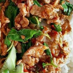 กระเพราหมูชิ้นราดข้าว