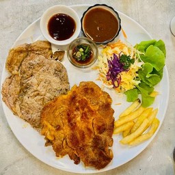 สันคอหมูบาร์บีคิว + เนื้อริบอาย🐷🐄