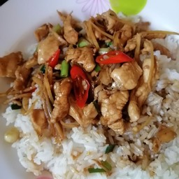 ไก่ผัดขิงราดข้าว